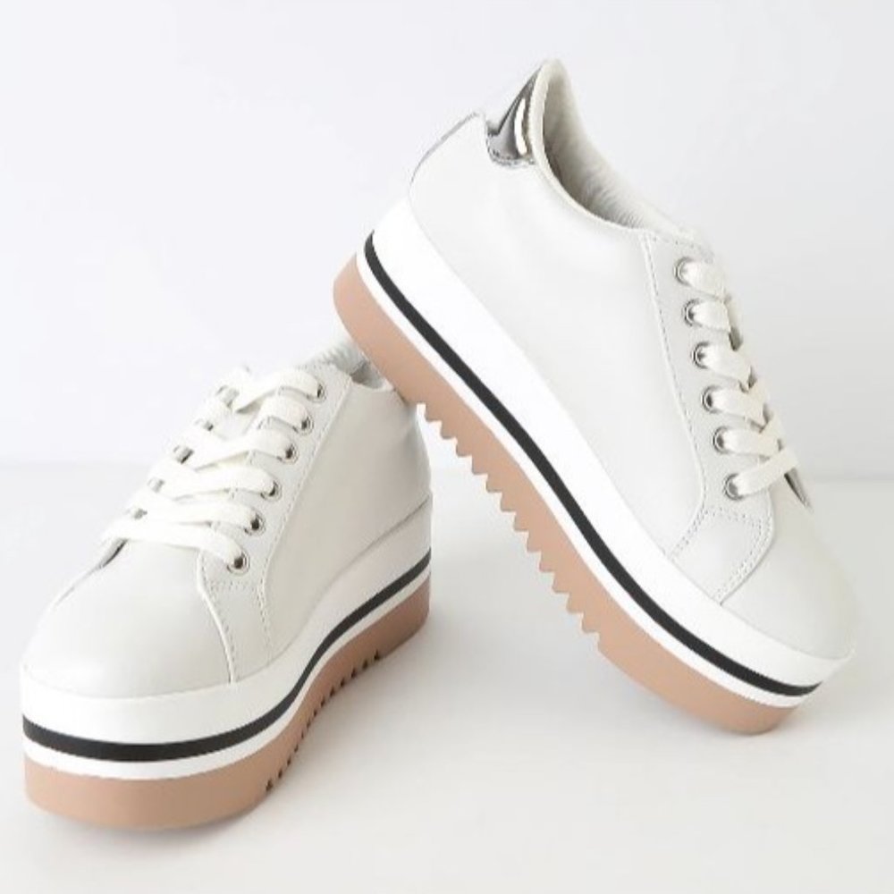 Steve Madden Women's White Alley Lace-Up Casual Shoes Platform Sneakers Sz 8.5M - Picture 2 of 12
